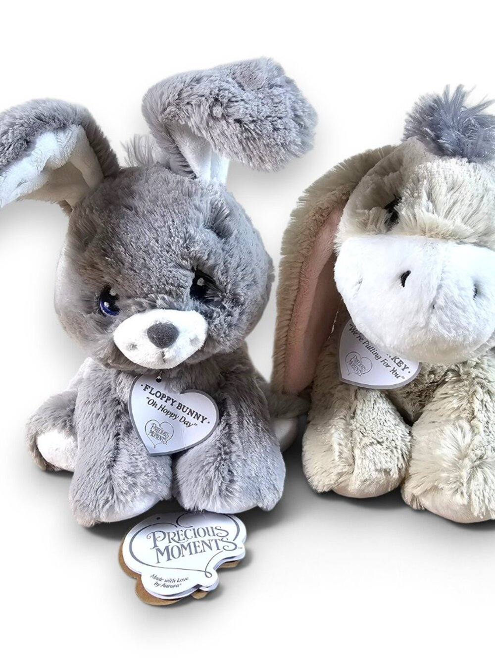 Aurora Precious Moments Plush Lot of 2 Floppy Bunny & Dusty Donkey w/ Tags 8"